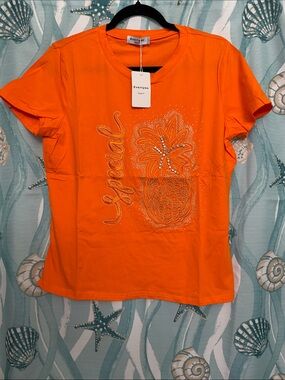 Orange Short Sleeve Embellished Tee